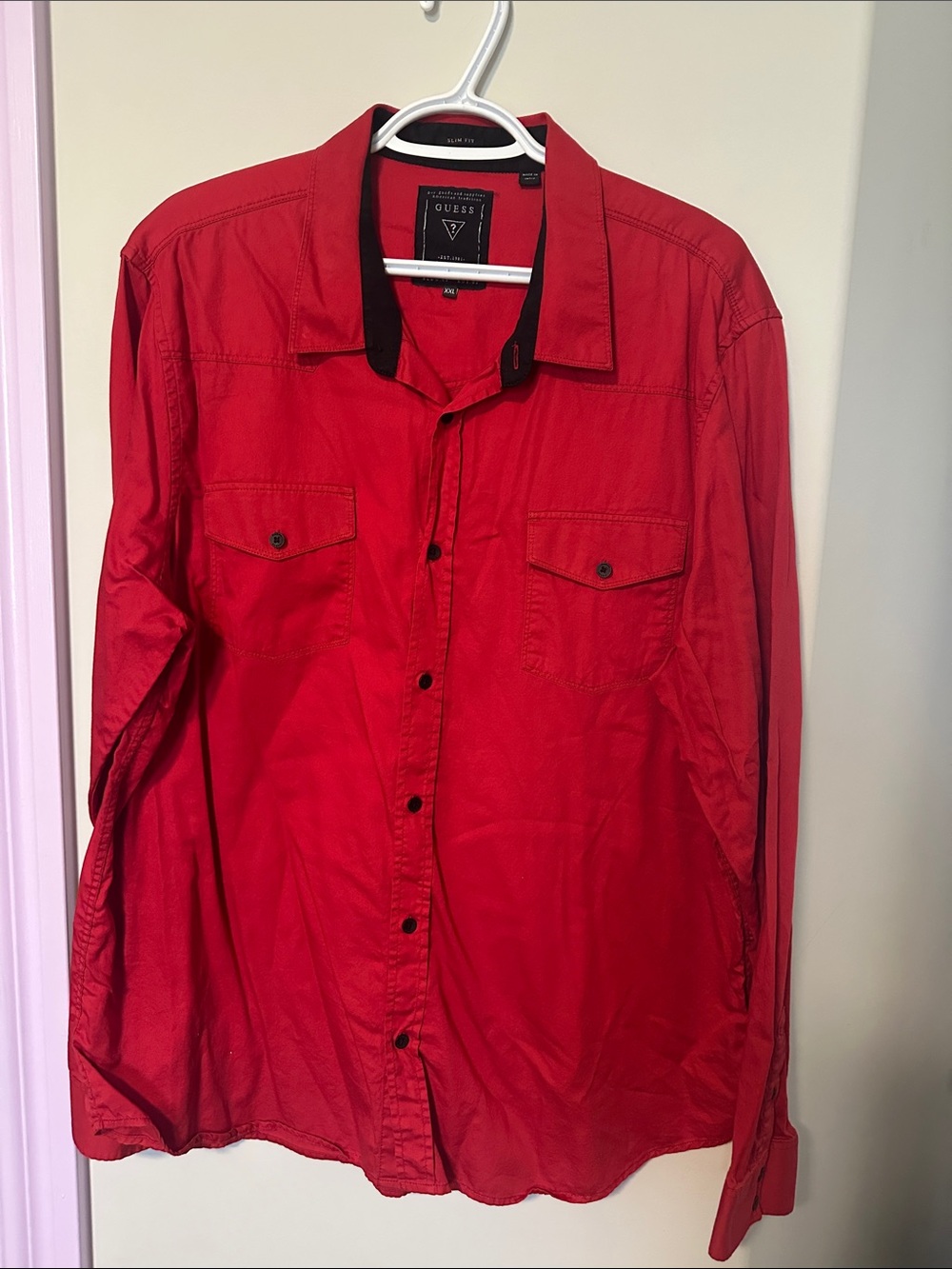 Guess Red Long-Sleeve Button Shirt slim fit XXL